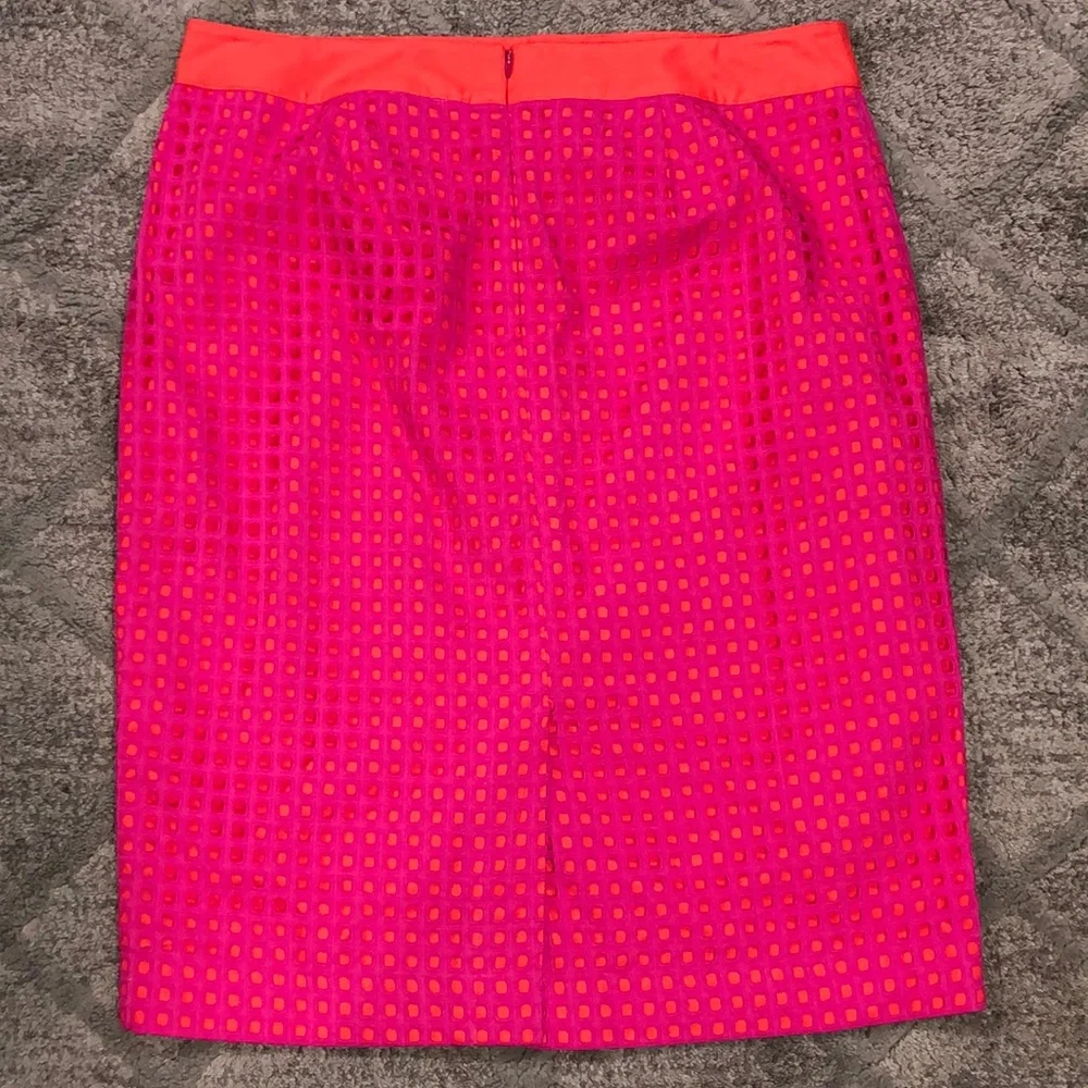 Y2K retro style open mesh neon pink and orange pencil skirt - Picture 3 of 8